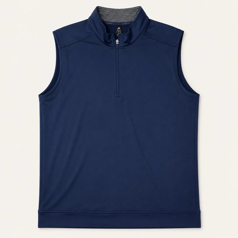 NWT Adidas Mens Medium Golf Quarter Zip Vest Blue Performance Pullover